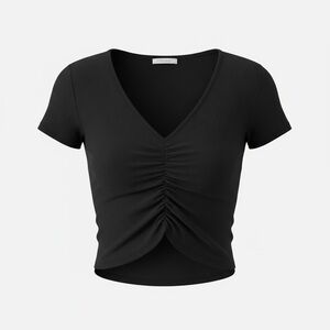 Garage Black Ruched V-Neck Crop Top